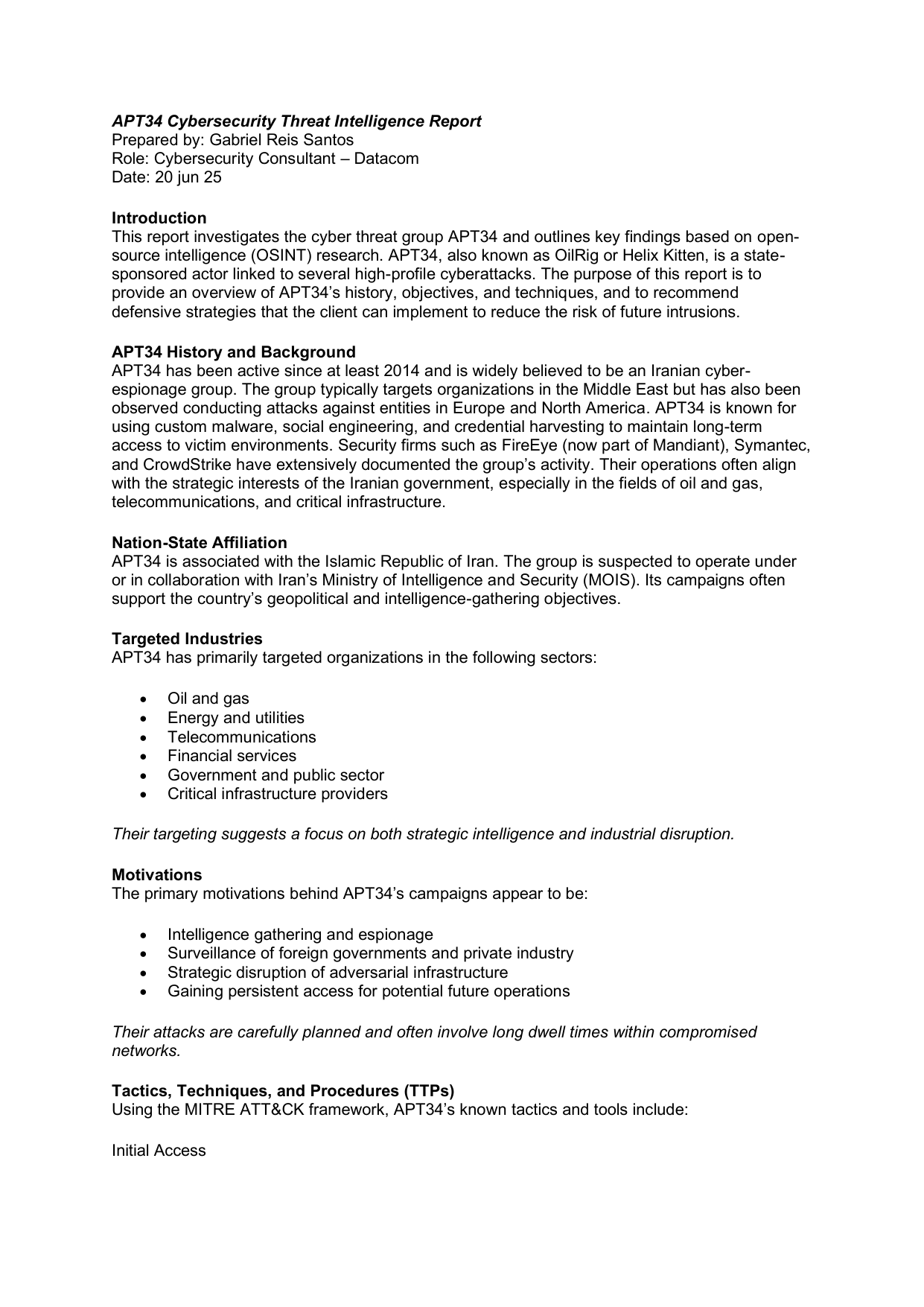 APT34 Cybersecurity Report cover